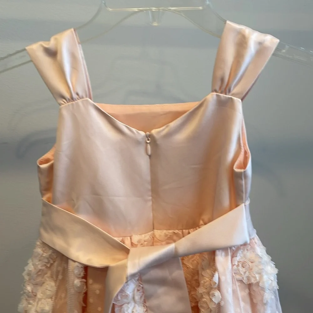 Bonnie Jean Girls Lace Floral Pink Satin Dress, Size 6, EUC, Flower Girl Dress